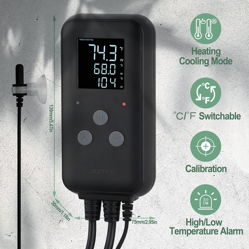 Digital Temperature Controller Simple Stage Thermostat Outlet Heating & Cooling