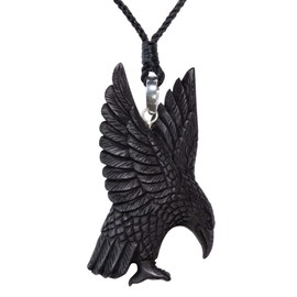 81stgeneration Women's Men's 925 Sterling Silver Hand Carved Wooden Eagle Pendant Necklace, Wood