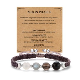 AULSIEY Moon Phase Healing Crystals Bracelet for Women, Moonstone Smoky Quartz Obsidian Protection Bracelet Spiritual Bracelets for Intuition Bring Calm Emotional Balance Friendship Jewelry (MP)