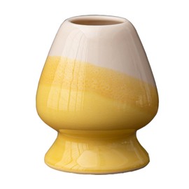 GNAUMORE Matcha Whisk Stand, Broom Holder for Tea Ceremony, Chasen Holder, Ceramic Matcha Broom Holder, Lifestyle Matcha Broom Holder, Ceramic Holder for Bamboo Matcha Chases, Yellow