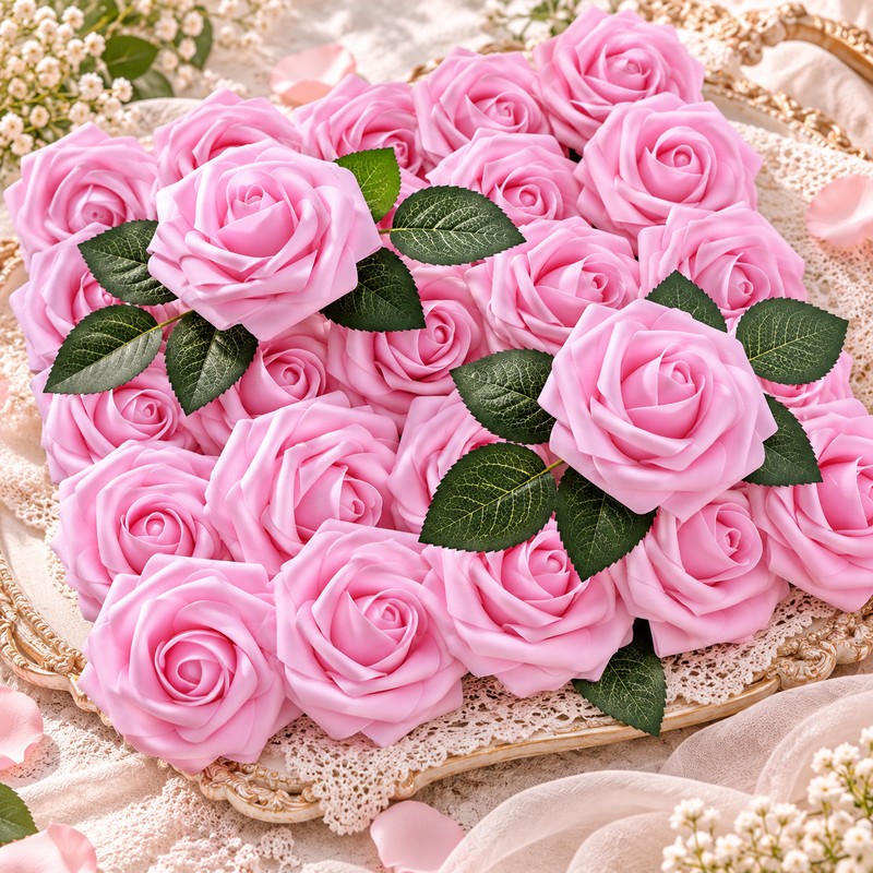 25-Piece Artificial Rose Flowers for DIY Arrangements – Stemmed Faux