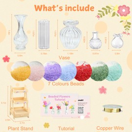 Losnakt Beaded Flower Bouquet Kit for Beginners: DIY Home Decor with Mini Vase Stand & Video Tutorial - Stress-Relieving Craft for Adult, Desk Decoration, Birthday Gift for Women