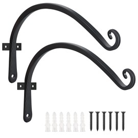 FEED GARDEN 2 Pack 12 Inch Hanging Plant Bracket Wall Hooks Decorative Plant Hangers for Outdoor Hanging Bird Feeders, Wind Chimes, Plant Baskets, Black