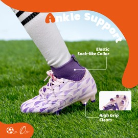 Boys Girls Soccer Cleats High Top Lightweight Training Football Shoes Little Big Kid Youth Firm Ground Athletic Outdoor Turf Indoor Lace Up Non-Slip Comfortable Durable Flexible Traction Breathable 12