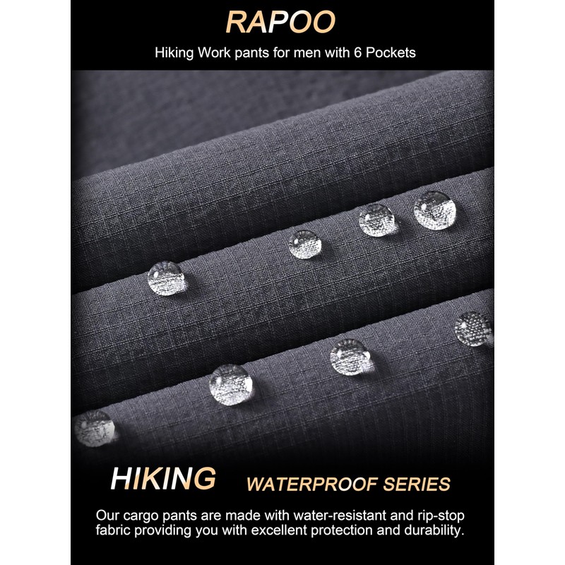 Rapoo Hiking Pants for Mens with Pockets Comfy Lightweight Waterproof