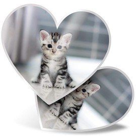 2 x Heart Stickers 15 cm - Grey Tabby Bengal Pet Kitten Animals Fun Decals for Laptops,Tablets,Luggage,Scrap Booking,Fridges, #8433