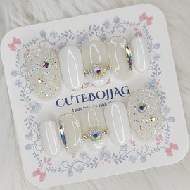Aurora Pixie Wedding Handmade Nail Tips - Stiletto L / 오로라 픽시 웨딩 수제네일팁 - 스틸레토L