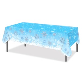 3 Pieces Christmas Snowflake Tablecloth Winter Wonderland Table Clothes Plastic Blue and White Winter Holiday Snowflake Table Cover for Christmas Holiday Birthday Party Supplies, 51 x 86 Inch (A)