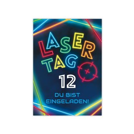 Minkocards 12 Invitation Cards for 12th Children's Birthday Laser Day Laser Day Colourful Girls Boys Invitations Twelfth Birthday Children Colourful Birthday Invitations