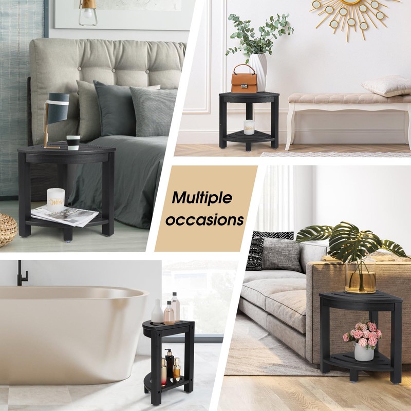 Apolimi HDPE Corner Shower Stool,Shower Bench Seat with Storage Shelf