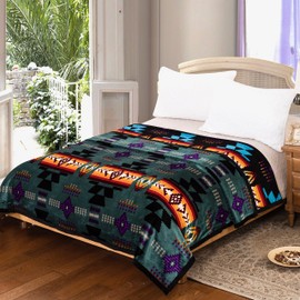 Southwest Design (Navajo Print) King Size Supersoft Reversible Blanket (Teal Green)