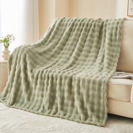 NEWCOSPLAY Throw Blanket for Couch Sage Green Super Soft Flannel Fleece 3D Bubble Lightweight Bed Blanket All Season Use (Sage Green, Throw(50"x60"))