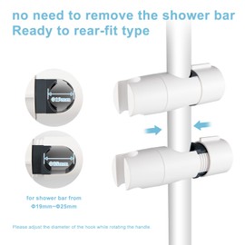 OFFO Shower Head Holder, Hand Shower Holder Bracket for Slide Bar Adjustable 19-25mm,Slider Clamp Bathroom Replacement, 360 Degree Rotation Sprayer Holder,White