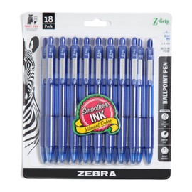 Zebra Pen Z-Grip Retractable Ballpoint Pen, Smooth-Flowing Blue Ink, 1.0mm Medium Point, School & Office Supplies, Ideal for Note-Taking, Journal and Planner Use, 18-Pack (22258)