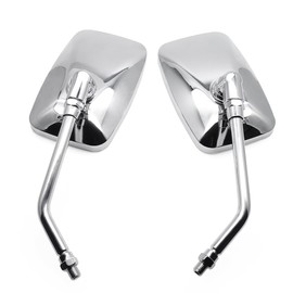 Chrome Motorcycle Mirrors, 10MM 8MM Bolt Universal Rectangular Handlebar Rear View Side Mirror Adjustable Compatible with Cruiser Chopper Touring Street Naked Bike Scooter