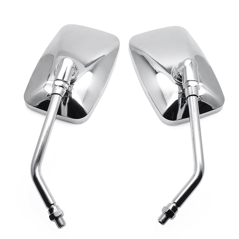 Chrome Motorcycle Mirrors, 10MM 8MM Bolt Universal Rectangular Handlebar Rear