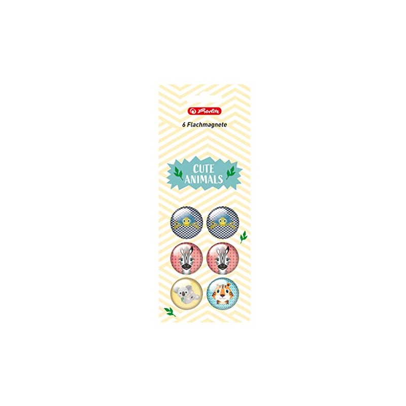 herlitz Cute Animals Round Flat Magnets - Pack of 6