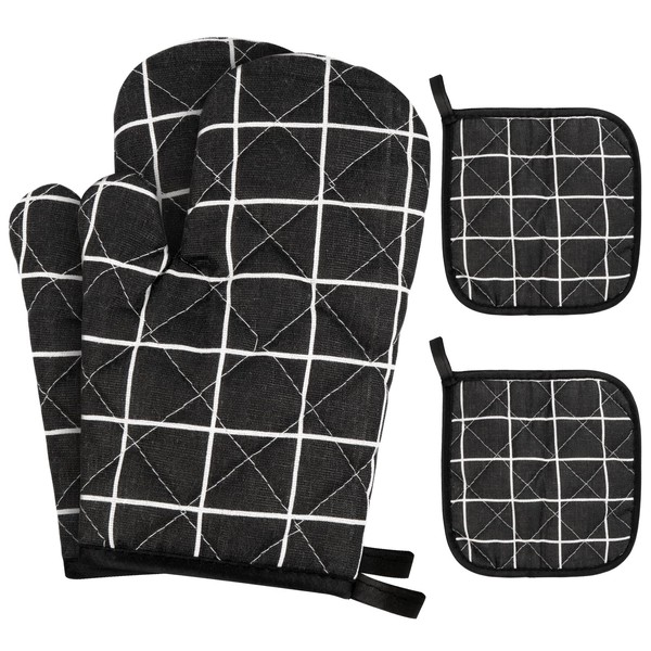 WT Oven Gloves with 2 Pot Holders, Cotton Oven Gloves