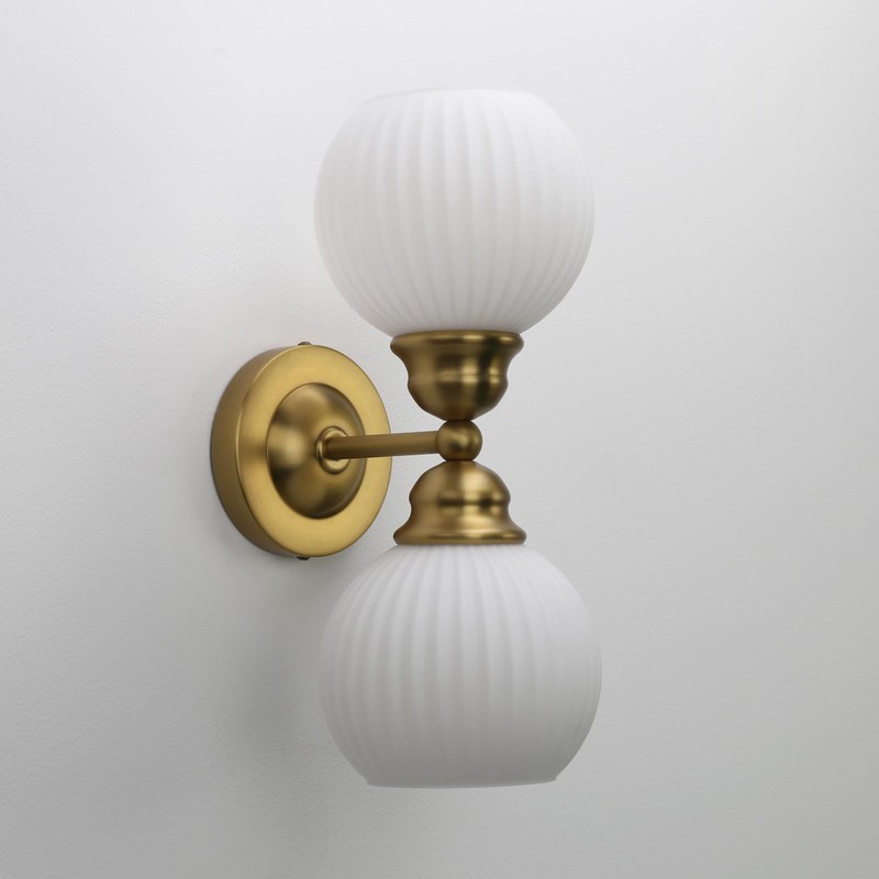 Pathson 2-Light Milk White Wall Sconces Striped Glass, Modern Bathroom