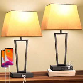 LEDIKON Modern Touch Bedside Lamps Set of 2 for Nightstand with USB-C & USB-A Charging Ports, 3-Way Dimmable, No Assembly Required Black Table Lamps for Bedroom, Living Room (2 Bulbs Included)