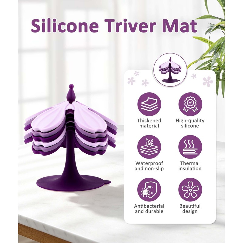 Mabnuby Silicone Trivet Mat - 6 Flower-Shaped Silicone mats +