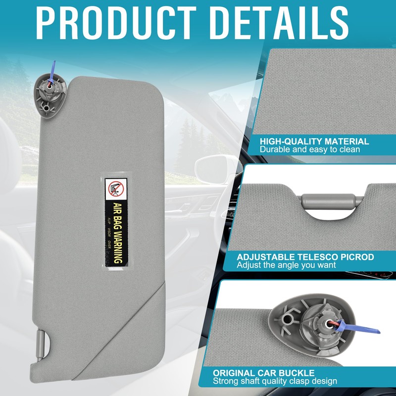 Grey Left Driver Side Sun Visor Compatible with Honda Accord