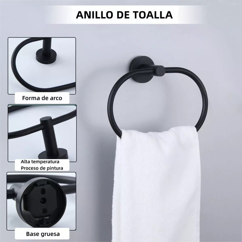 Burkey Set De Accesorios Para Baño Juego Toallero Bano Negro