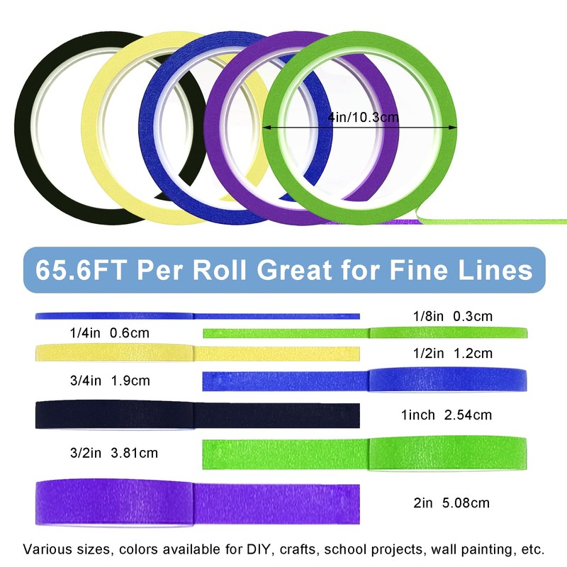 EDSRDRUS Thin Painters Tape 1/8", 1/4", 1/2" Width Options Painter's