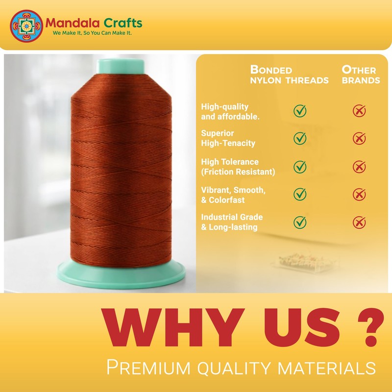 Mandala Crafts Bonded Nylon Sewing Thread, 1500 Yard Size #69