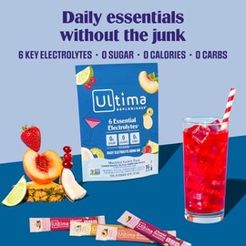 Ultima Replenisher Mezcla diaria de bebidas con electrolitos  Variedad Mocktini, 16 sticks  Polvo de hidratacin con 6 electrolitos clave y minerales  