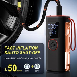 Tire Inflator Portable Air Compressor,150PSI&130W high Power Air Pump with Digital Pressure Gauge,3X Faster Wireless Air Compressor With LED Light for Cars, Motorcycles, bike,Balls