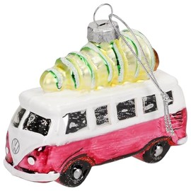 Volkswagen 3A2087790BL9 Christmas Tree Pendant VW T1 Bulli Christmas Tree Christmas Snow Glitter, Red/Pink