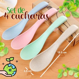 MAIXIANG Set Cucharas Fibra De Trigo Ecológico Vajilla 4 Pz Mx-010
