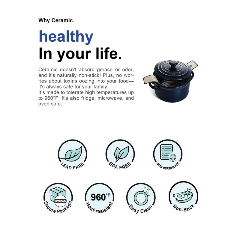LE TAUCI 3 qt Ceramic Dutch Oven for Bread Baking