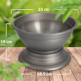 KADAX Flower Bowl with Base, Weatherproof Plastic Plant Bowl, Ball Bowl for Chrysanthemums, Pansies, Flower Vase (Diameter 23 cm, Graphite)