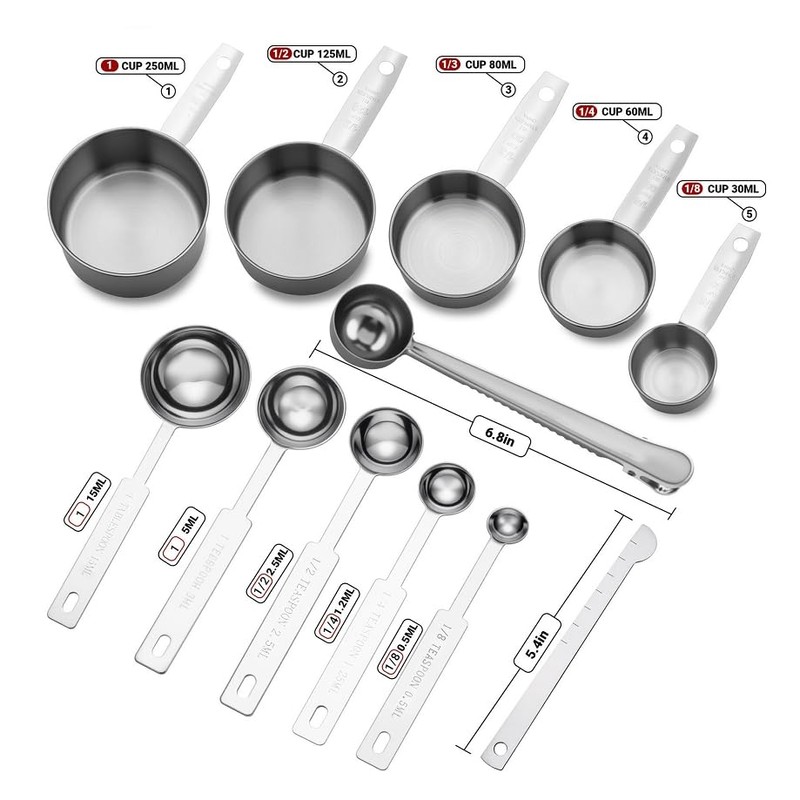 Stainless Steel Measuring Spoon Set 12-Piece, Metal Spoons with Clip