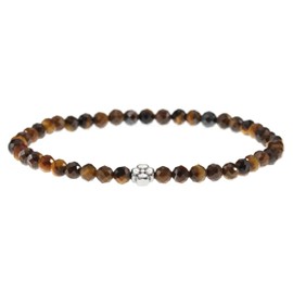 LAKADA Genuine Gemstone Bracelet with Faceted 4 mm Beads and Silver Stainless Steel Flower Healing Stone Protective Stone Bracelet Lucky Charm Talisman Gift, Gemstone, Faceted gemstone