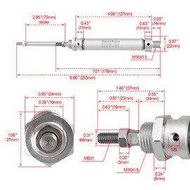 Heschen Pneumatic Slim Air Cylinder MAL 16-75 M5 Port 16mm Bore 75mm Stroke Double Acting