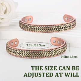 MagEnergy Handmade Copper Magnetic Bracelet for Men Women, 99.99% Pure Copper Cuff Bangle with 3500 Gauss Neodymium Magnets, Adjustable Men & Womens Twisted Inlaid Bracelet(Classic tricolor weaving)