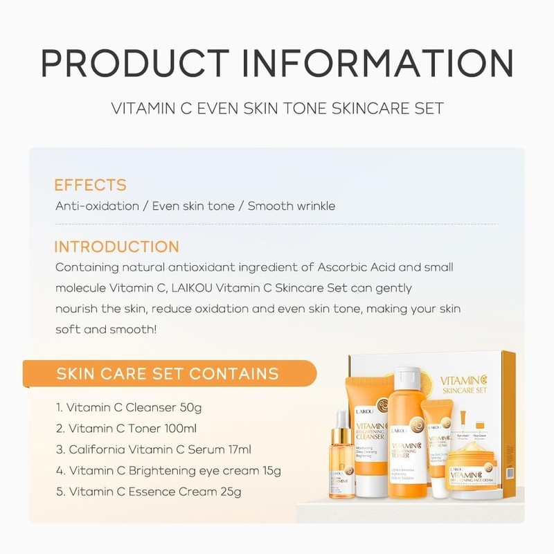 Vitamin C Skincare Set Moisturizing Face Kit with Facial Cleanser