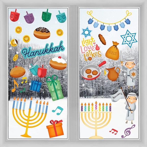 The Dreidel Company Large Hanukkah Window Clings Decals, Chanukah Theme
