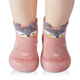 SEBELLST Baby Girl Sock Shoes Rubber Sole Non Slip Indoor Slipper Infant Girls First Walking Floor Shoes Soft Sole Non-Skid Slipper Breathable Lightweight Cotton Mesh Baby Shoes (Pink-2,6-9 Monthes)