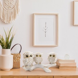 EZESO ESSENTIAL SKINCARE 2PC Owl Statue for Home Decor Accents, Owl Decor for Bookshelf Bedroom Living Room Office Table TV Stand Mantel Decorations, Retro Animal Decor, Owls Gift (3)