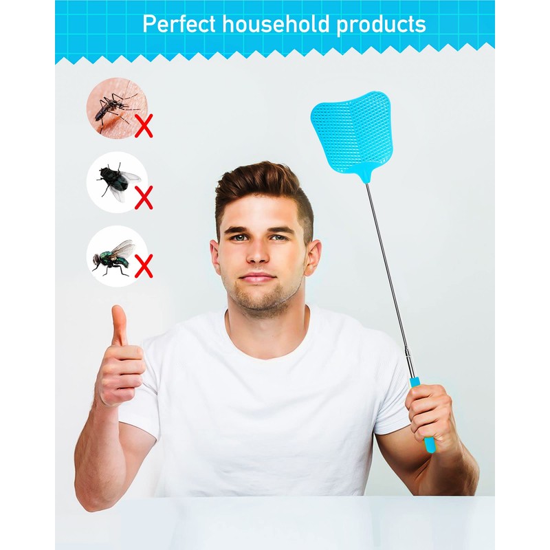 Wapodeai 2 Pack Fly Swatters Heavy Duty Set, Telescopic Fly