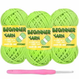 3 Pack Beginners Crochet Set, Avocado Green Yarn for Easy Knitting, Chunky Soft Cotton for Crocheting (3x50g)