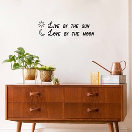 Vinyl Wall Art Decal - Live by The Sun Love by The Moon - 8" x 30" - Modern Inspirational Positive Summer Quote Sticker for Home Office Bedroom Living Room Coffee Shop Decor (Black)