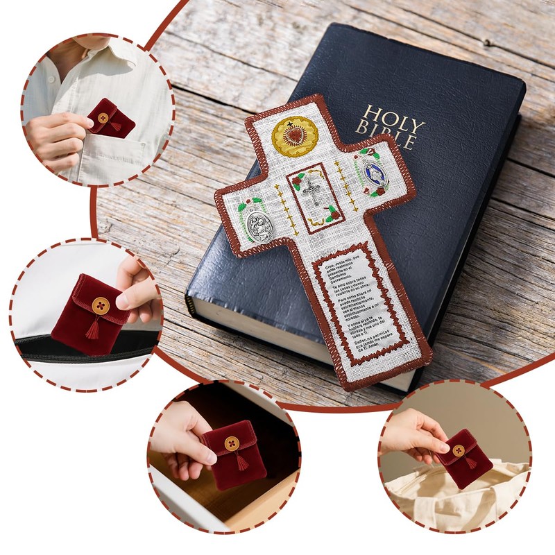 Onism 3Pcs Prayer quilt with cross inside,Mini Handcrafted pocket devotional,Portable