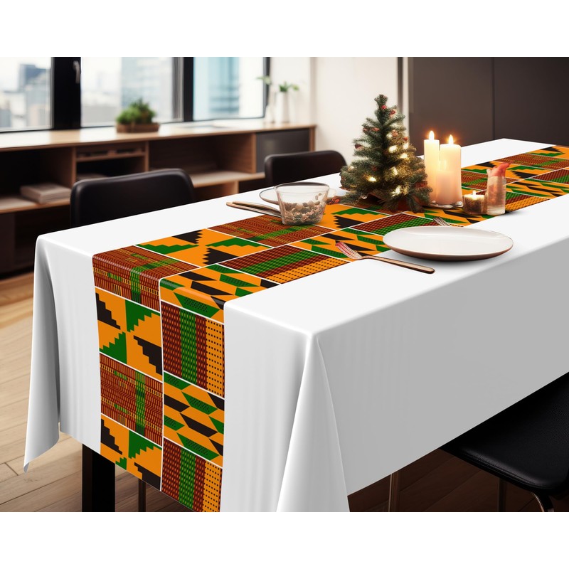 Oudain 6 Pcs 54" x 108" Kente White Plastic Tablecloths
