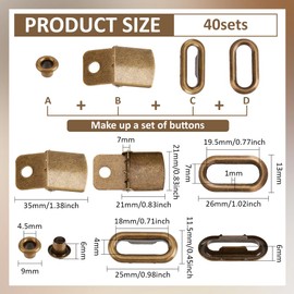 BENECREAT 40 Sets Hat Cap Buckle with Eyelets, 21mm Iron Cap Buckle Replacement, Adjustable Buckles for Baseball Cap and Hat, Hat Buckle Closure, Baseball Cap Closure, Antique Bronze