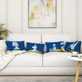 Aoihrraan 30 x 50 cm Set of 4 Cute Cartoon Animal Decorative Cushion Cover Dinosaur Floral Plant Soft Short Plush Square Light Pink Cushion Cover Children Party Sofa Baby Decorative Cushion Cover Bed